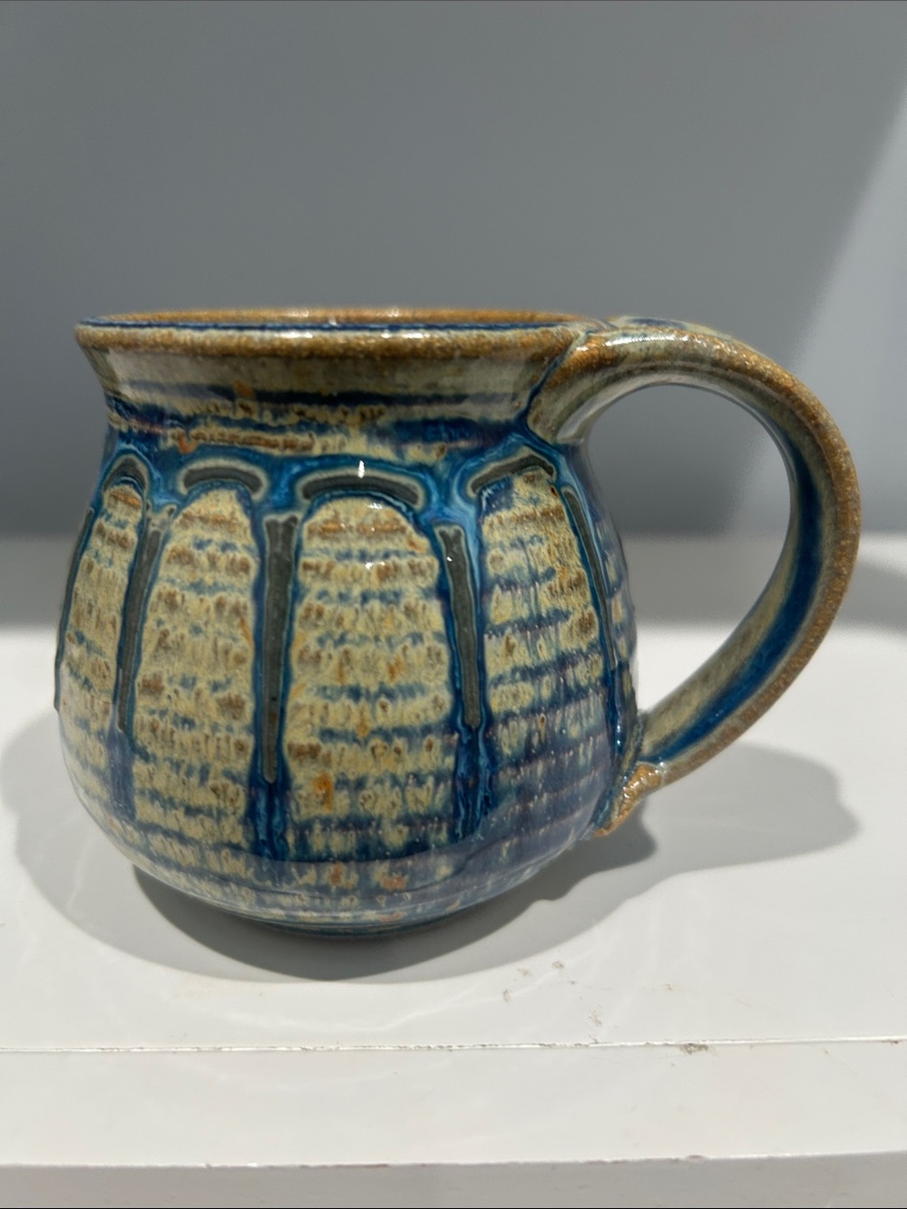 Handcrafted Blue and Cream Ceramic Mug